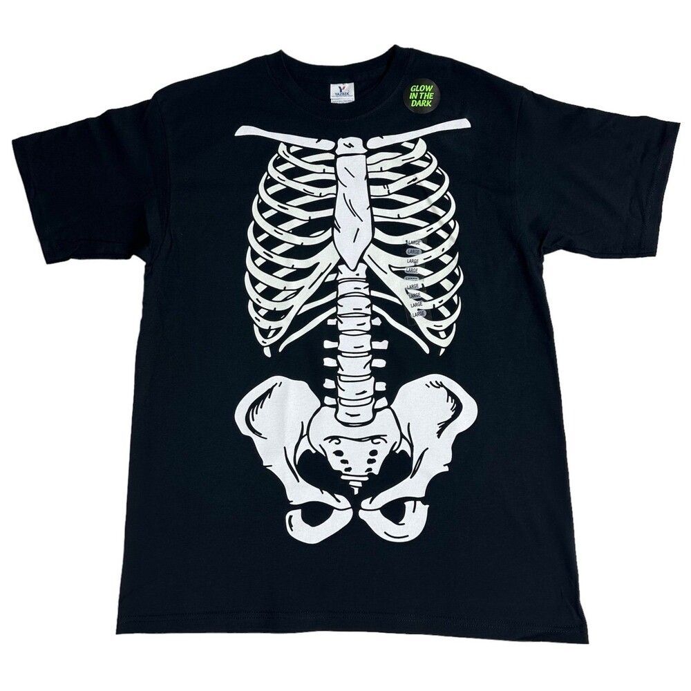 Skeleton Rib Cage Cotton T-Shirt Unisex Large Black Short Sleeves Crew Neck NWOT